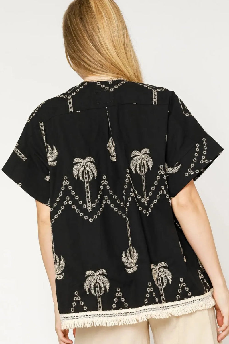 Umgee Open Front Embroidered Fringe Kimono - Love Salve