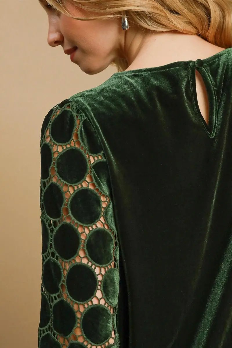 Umgee Polka Dot Lace Long Sleeve Round Neck Blouse for Women - Love Salve 