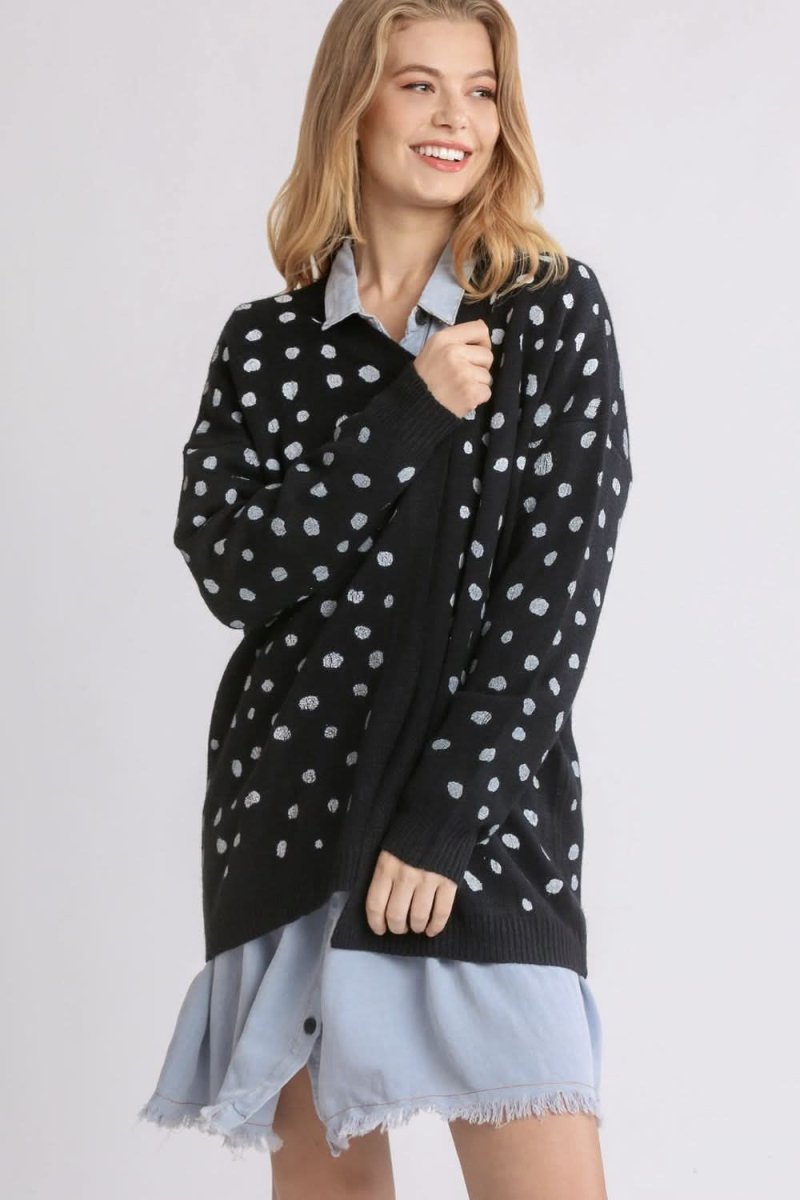 Umgee Polka Dot Open Front Drop Shoulder Cardigan - Love Salve 