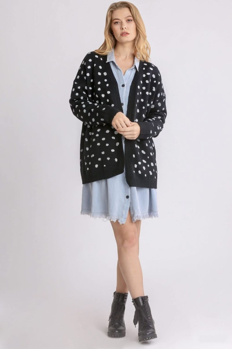 Umgee Polka Dot Open Front Drop Shoulder Cardigan - Love Salve 
