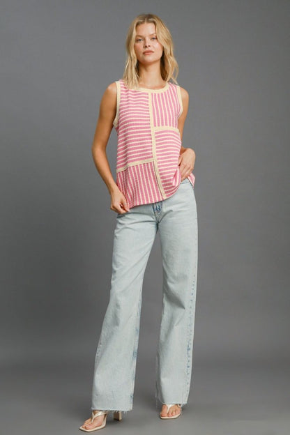 Umgee Round Neck Texture Striped Tank for Casual Style - Love Salve 