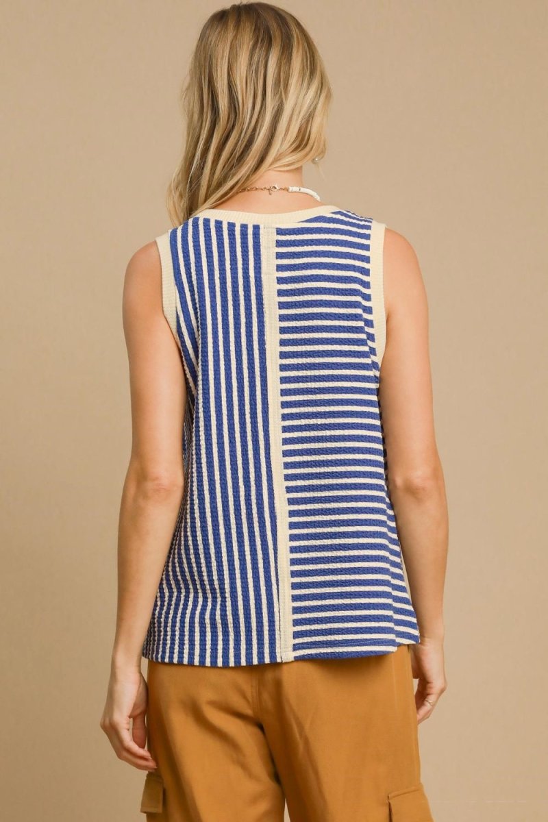Umgee Round Neck Texture Striped Tank for Stylish Outfits - Love Salve 