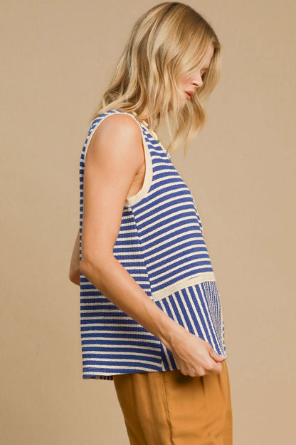 Umgee Round Neck Texture Striped Tank for Stylish Outfits - Love Salve 