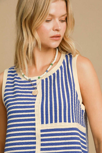 Umgee Round Neck Texture Striped Tank for Stylish Outfits - Love Salve 