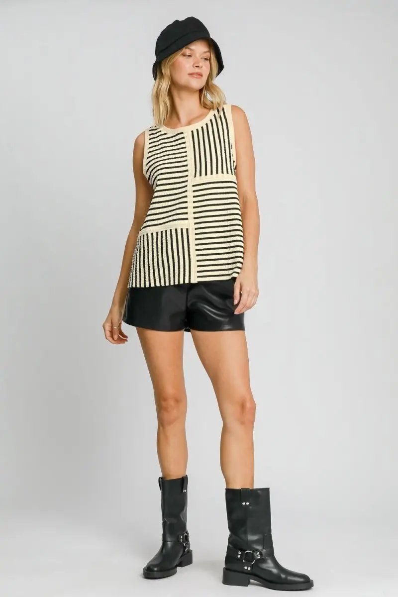 Umgee Round Neck Texture Striped Tank Top for Women - Love Salve 