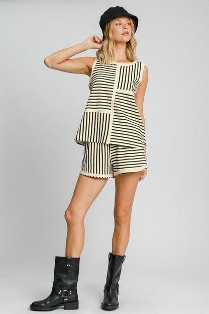 Umgee Round Neck Texture Striped Tank Top for Women - Love Salve 