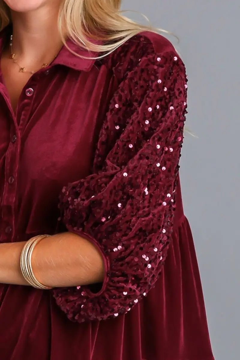 Umgee Sequin Detail Tiered Back Half Sleeve Shirt for Women - Love Salve 