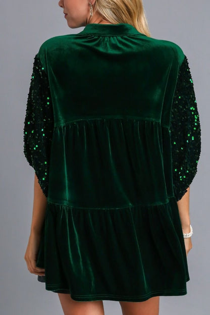 Umgee Sequin Detail Tiered Back Half Sleeve Shirt Women - Love Salve 