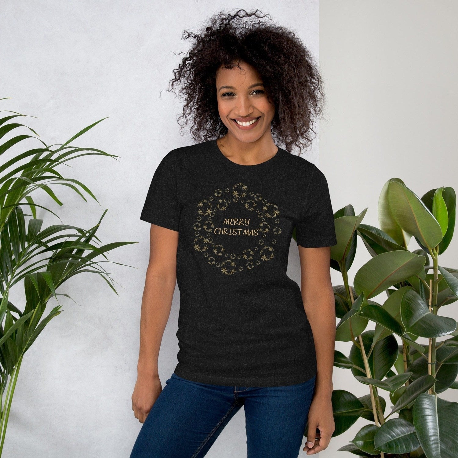 Gold Merry Christmas Tee Shirt Crew Neck, V Neck, Long Sleeve MM