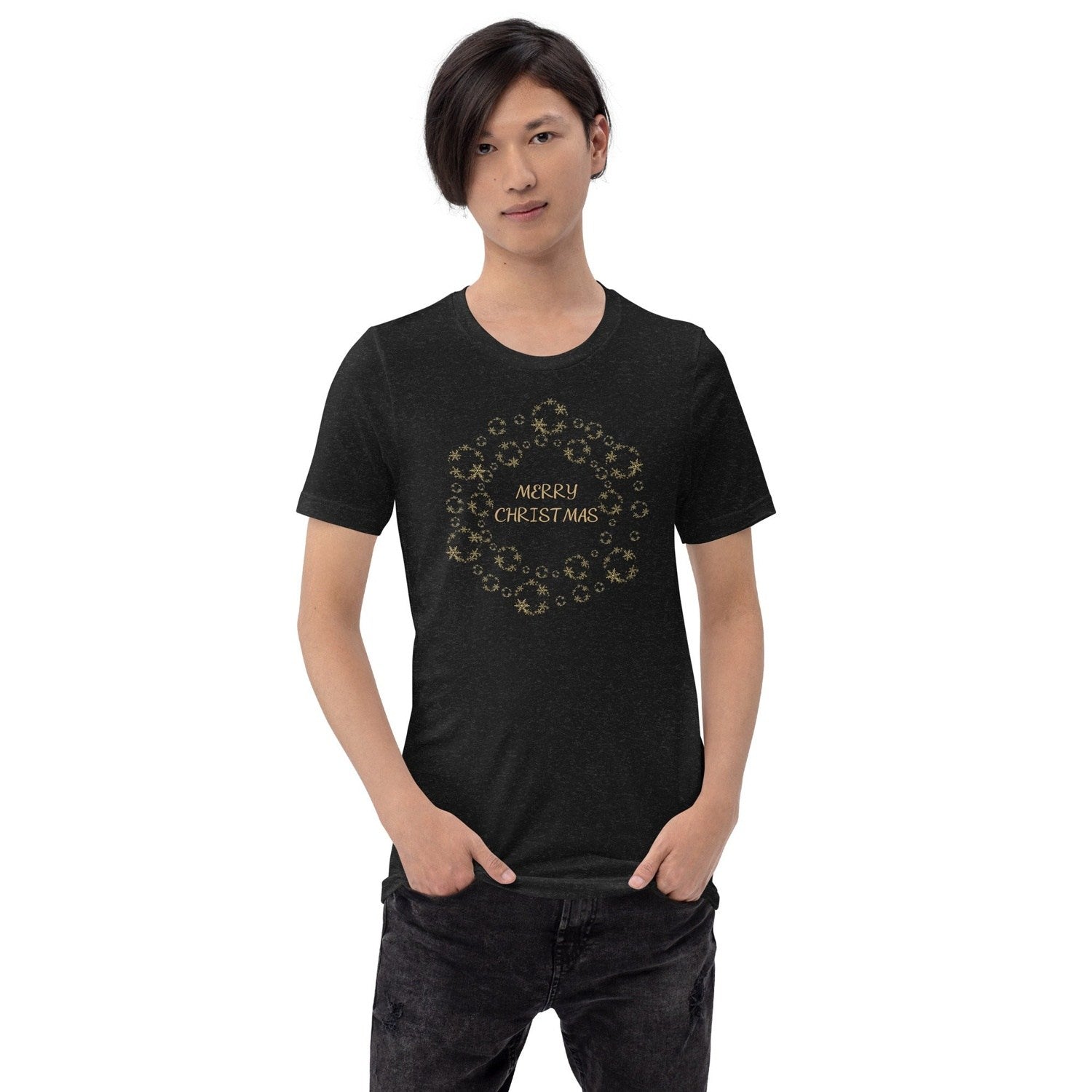 Gold Merry Christmas Tee Shirt Crew Neck, V Neck, Long Sleeve MM