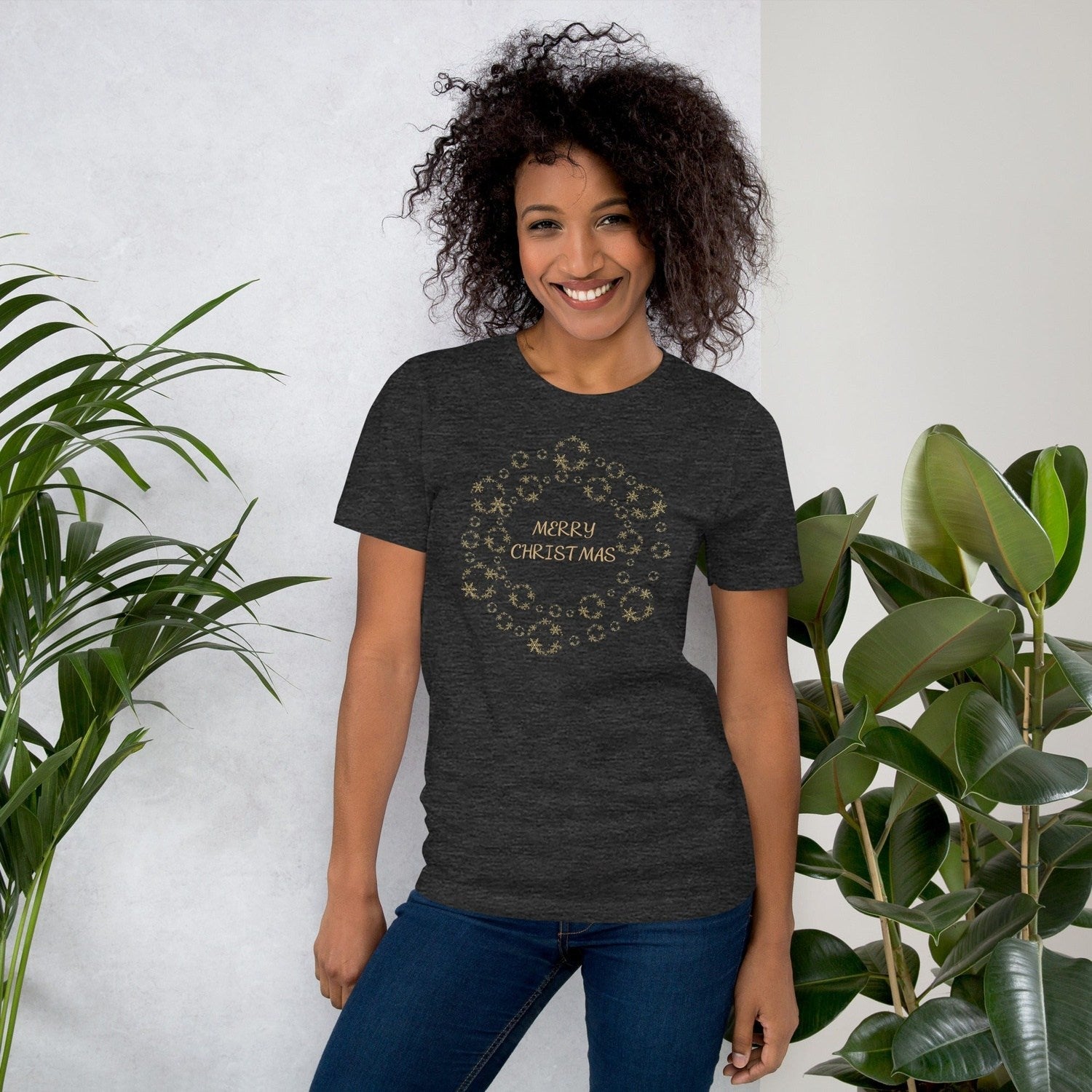 Gold Merry Christmas Tee Shirt Crew Neck, V Neck, Long Sleeve MM