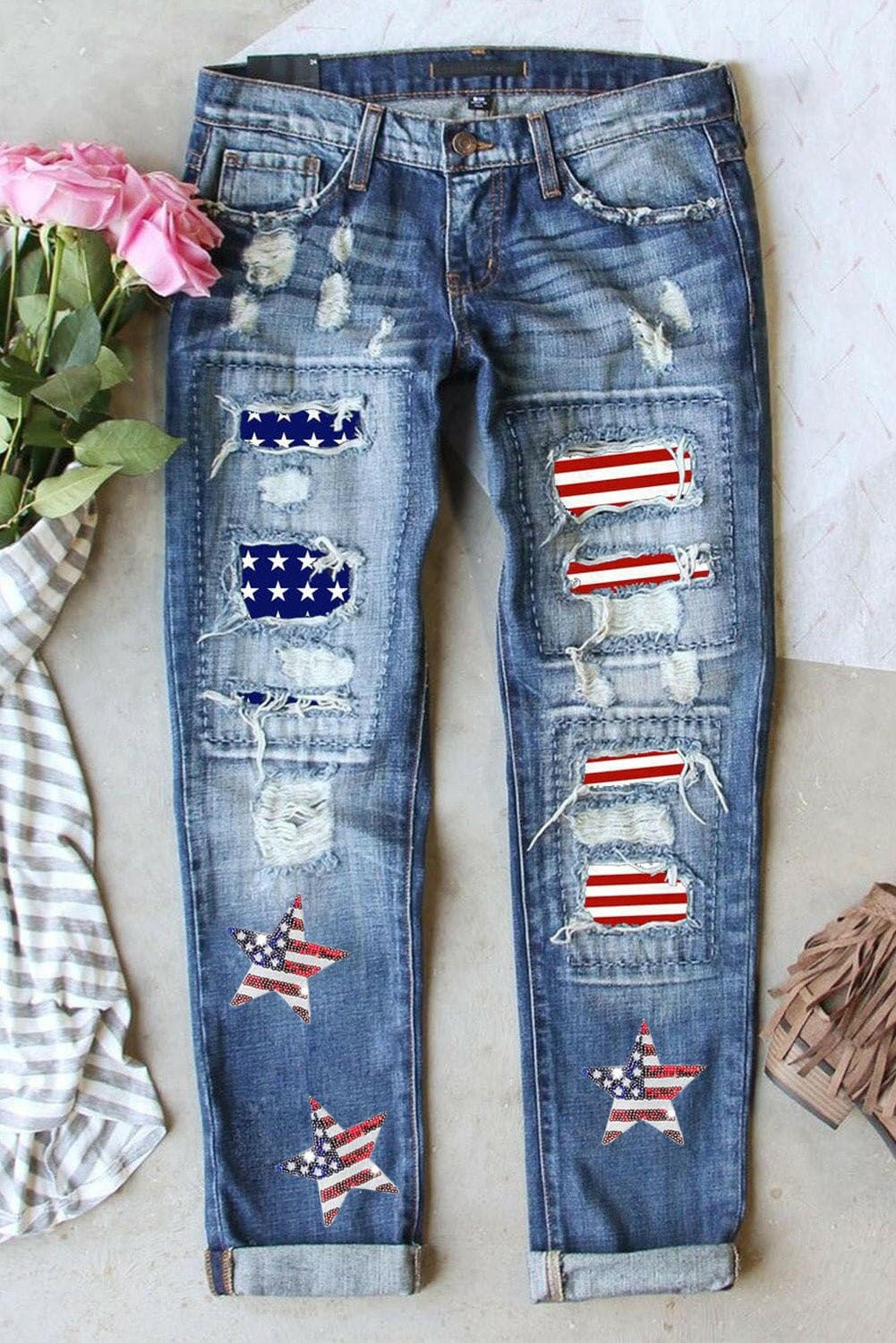 US Flag Straight Jeans - Love Salve