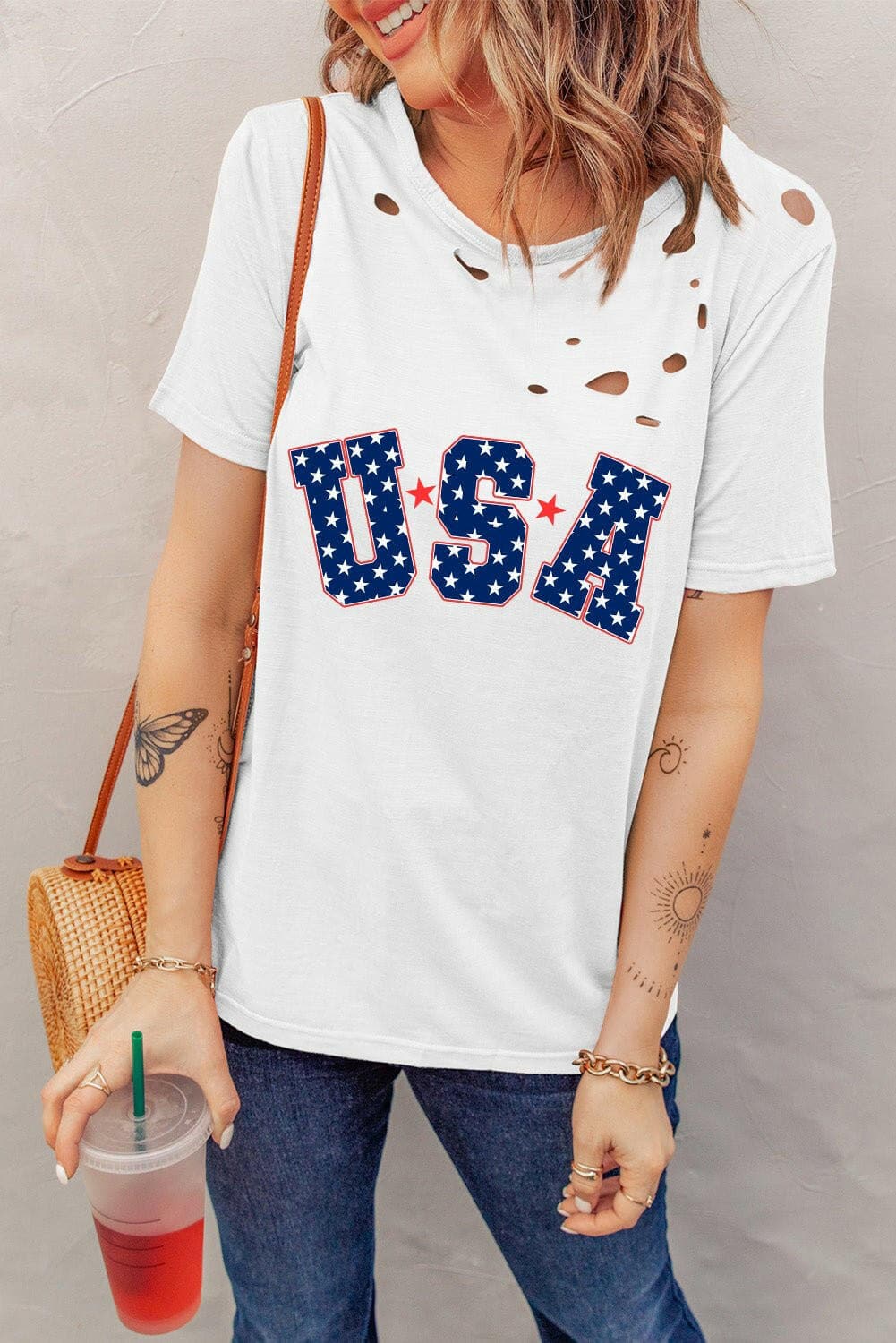 Vintage Style American Flag Printed Women's T-ShirtVintage Style American Flag Printed Women's T-Shirt
 Upgrade your wardrobe with a touch of vintage charm by embracing our Vintage Style American Flag Printed Women'sLove Salve Vintage Style American Flag Printed Women'just arrived