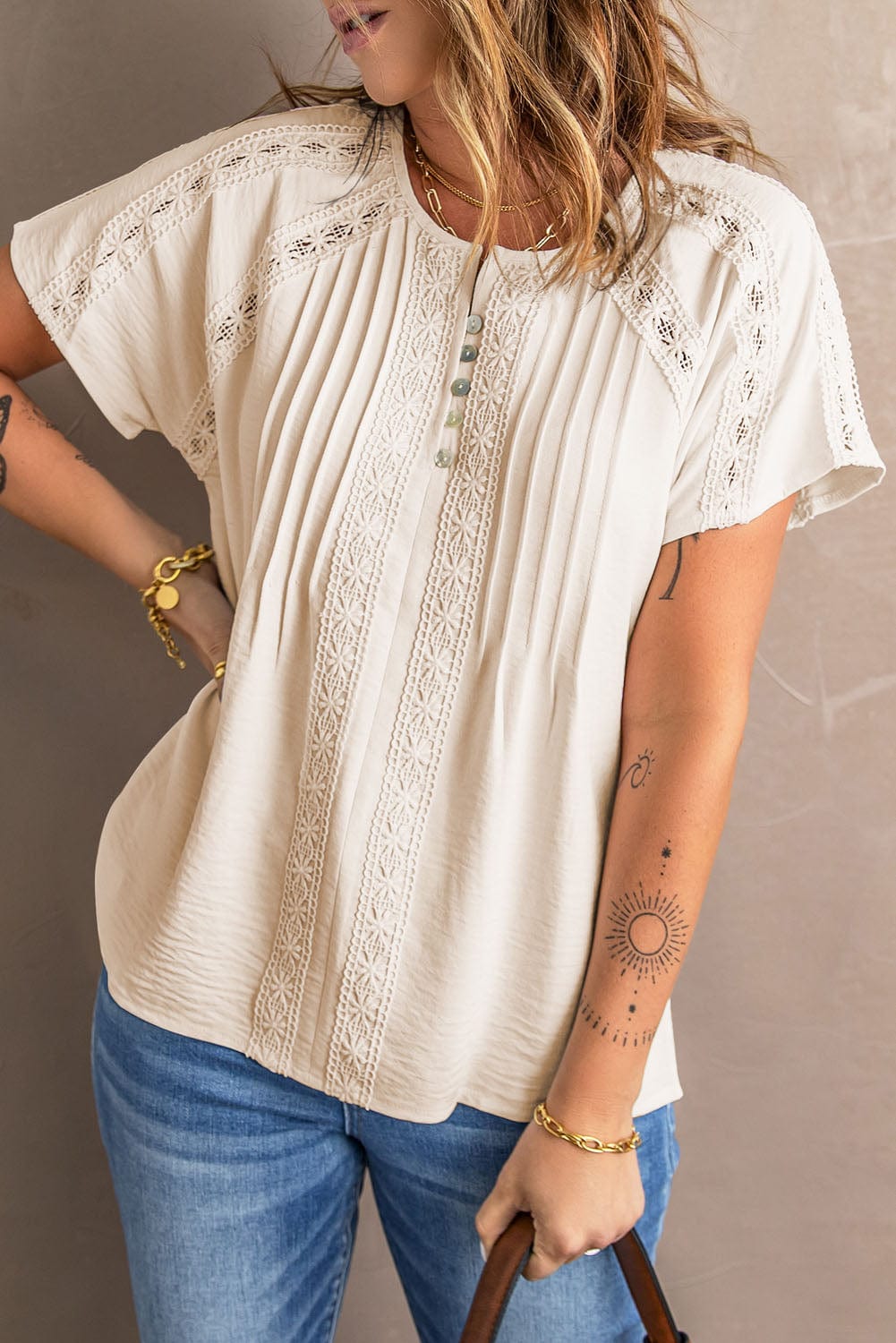 Eyelet Embroidered Button-Up Jumpsuit