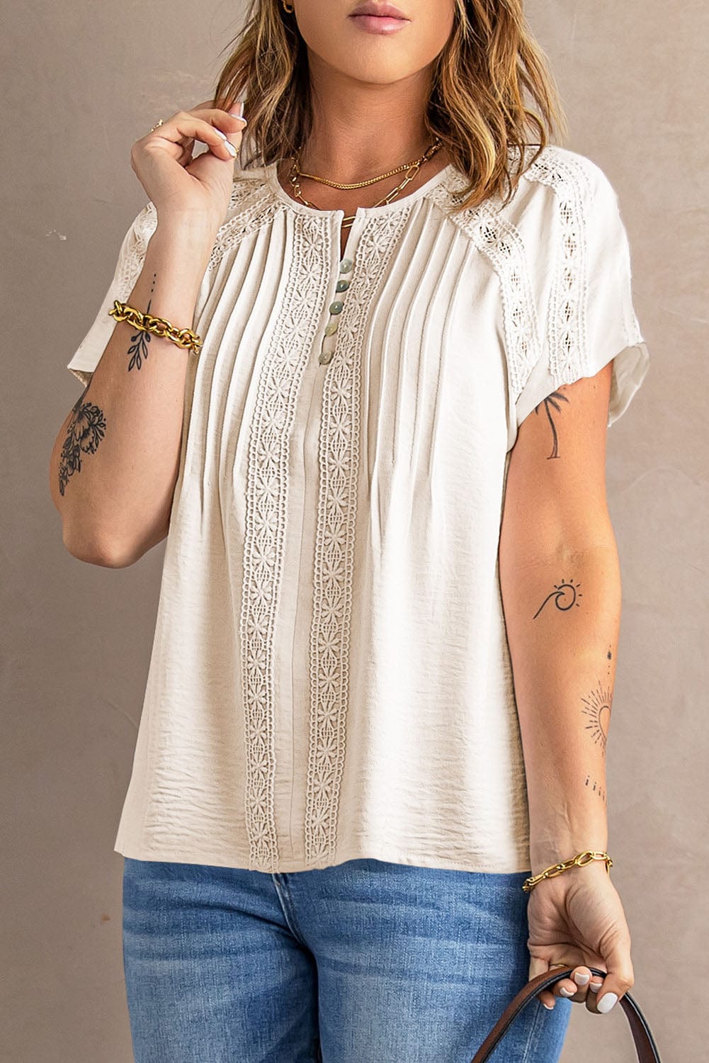 Eyelet Embroidered Button-Up Jumpsuit