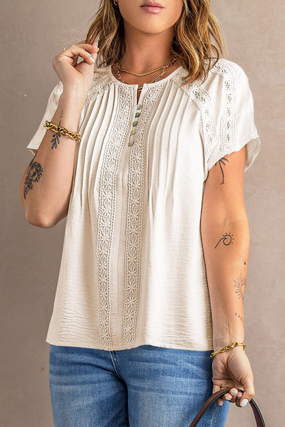 Eyelet Embroidered Button-Up Jumpsuit