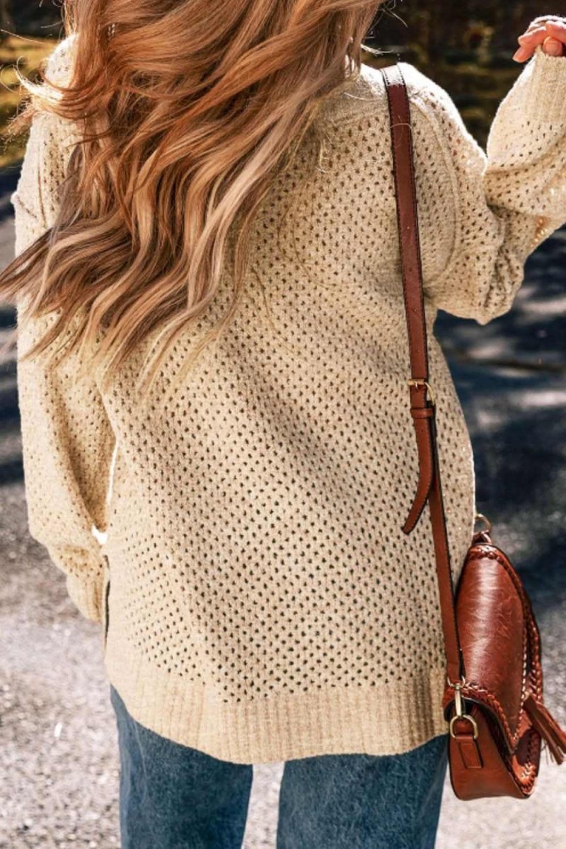 V-Neck Dropped Shoulder Long Sleeve Sweater - Love Salve 