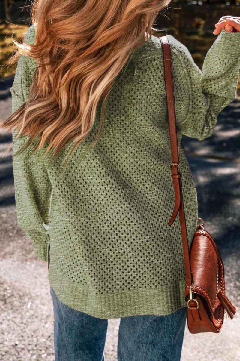 V-Neck Dropped Shoulder Long Sleeve Sweater - Love Salve 