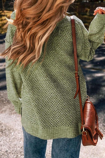 V-Neck Dropped Shoulder Long Sleeve Sweater - Love Salve 
