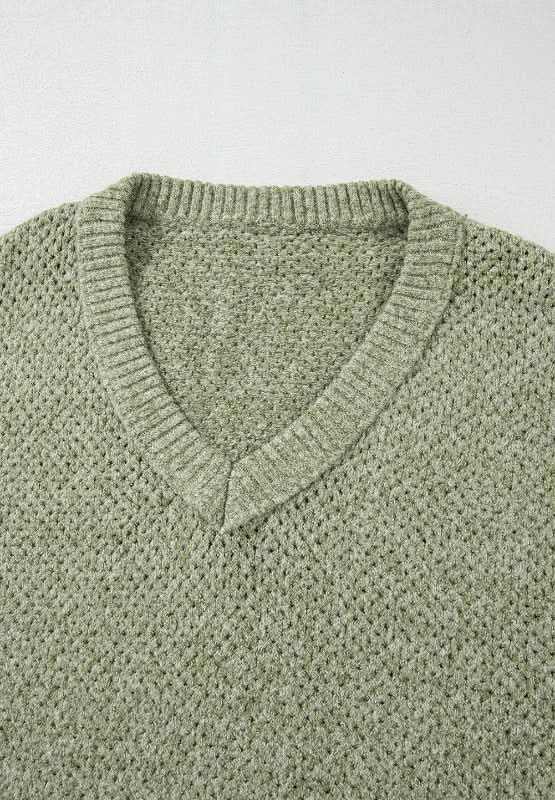 V-Neck Dropped Shoulder Long Sleeve Sweater - Love Salve 