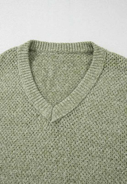 V-Neck Dropped Shoulder Long Sleeve Sweater - Love Salve 