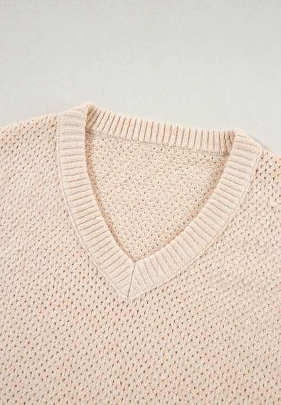 V-Neck Dropped Shoulder Long Sleeve Sweater - Love Salve 