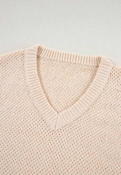 V-Neck Dropped Shoulder Long Sleeve Sweater - Love Salve 