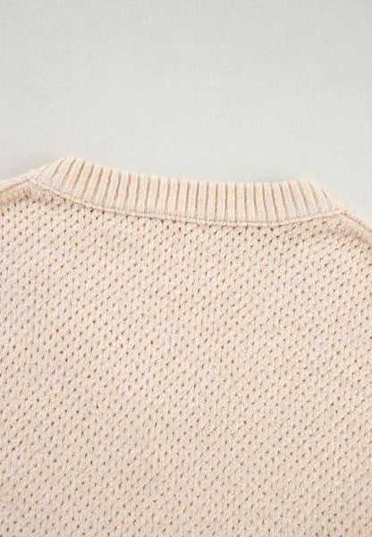 V-Neck Dropped Shoulder Long Sleeve Sweater - Love Salve 