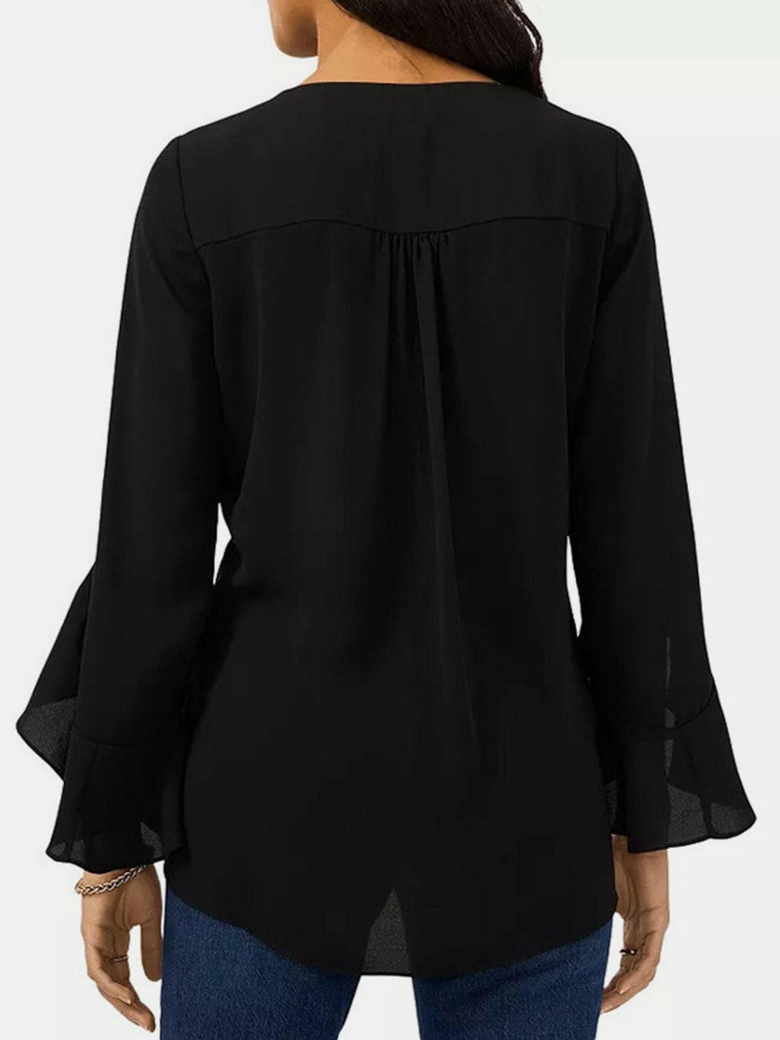 V-Neck Flounce Sleeve Blouse - Love Salve