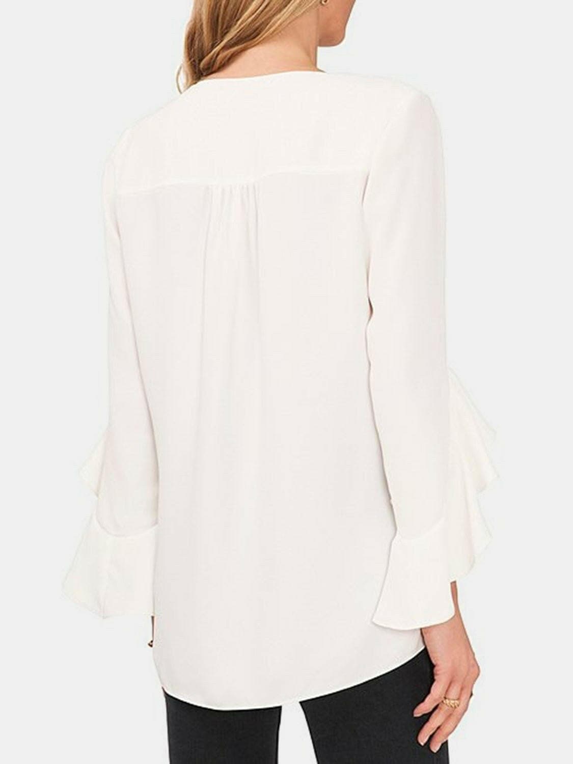 V-Neck Flounce Sleeve Blouse - Love Salve