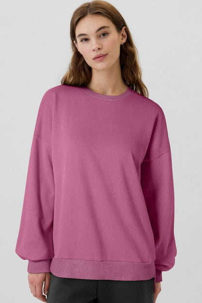 Valerian Solid Fleece Lined Drop Shoulder High Low Sweatshirt - Love Salve 