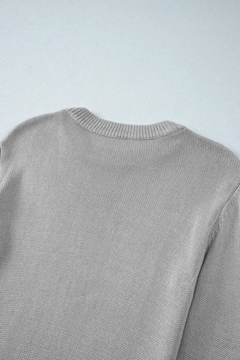 Versatile Gray Ribbed Edge Sweater with Thumbhole Sleeves - Love Salve 