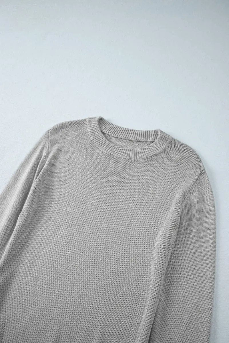 Versatile Gray Ribbed Edge Sweater with Thumbhole Sleeves - Love Salve 