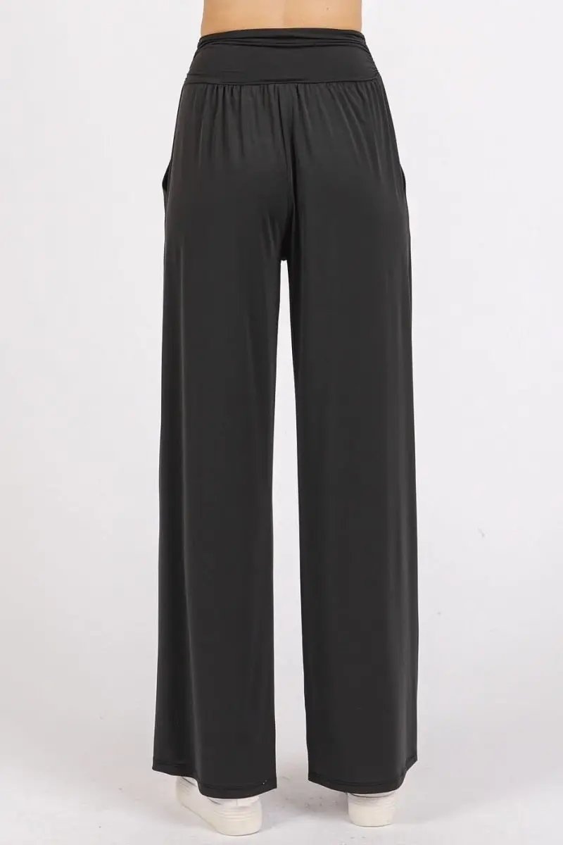 Versatile Wide Leg Pants with Stretchy Banded Waist and Pockets - Love Salve 