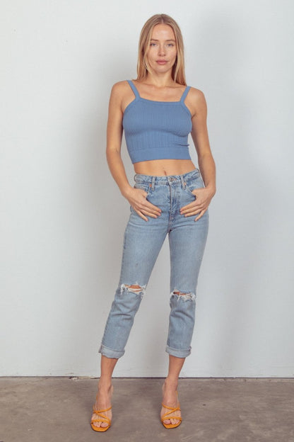 Very J Cable Knit Seamless Cropped Cami for Stylish Comfort - Love Salve 