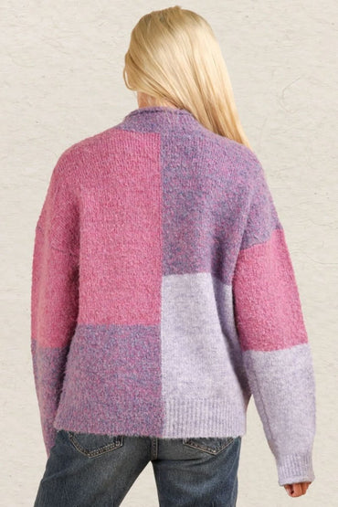 VERY J Color Block Mock Neck Drop Shoulder Sweater - Love Salve 