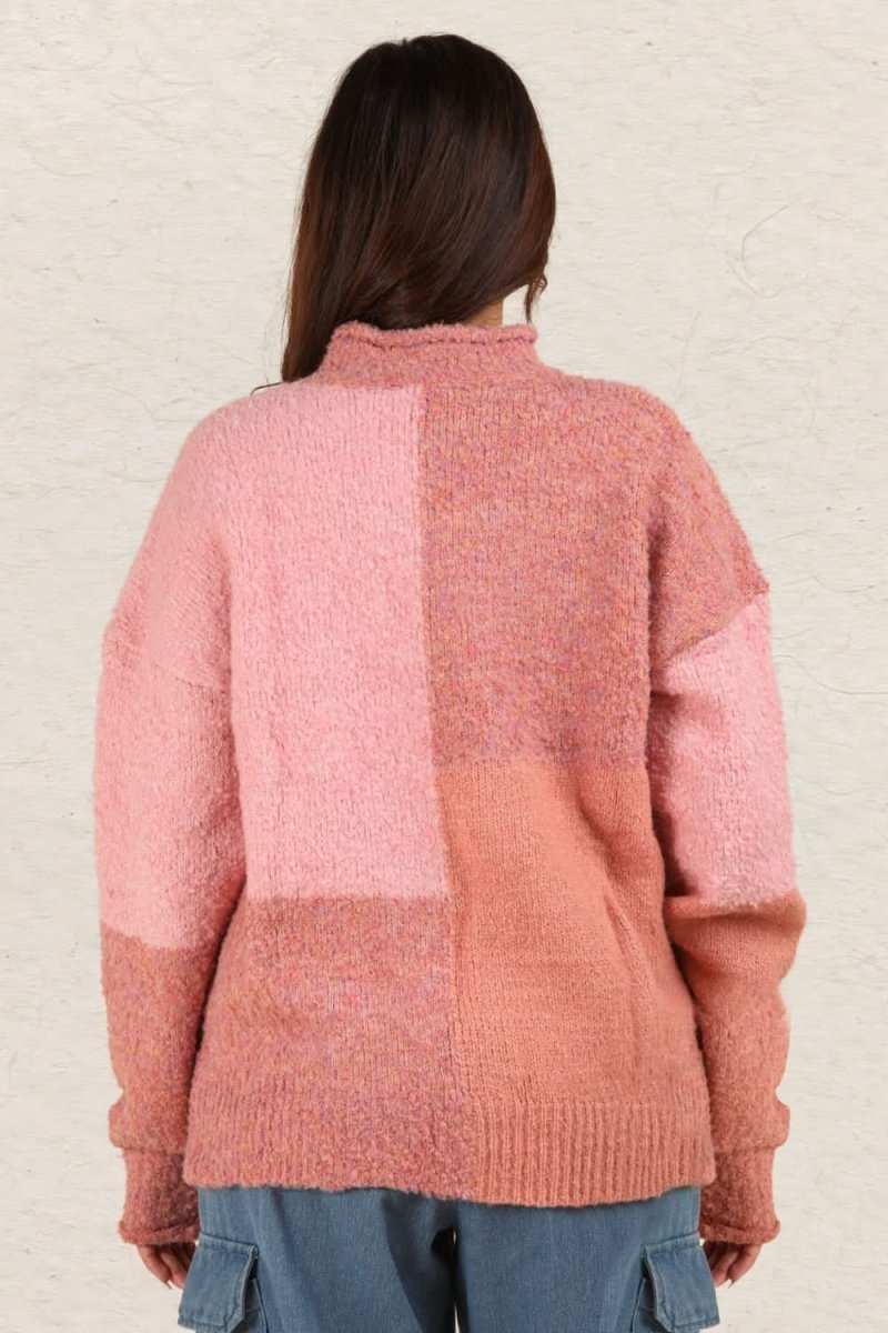 VERY J Color Block Mock Neck Drop Shoulder Sweater - Love Salve 