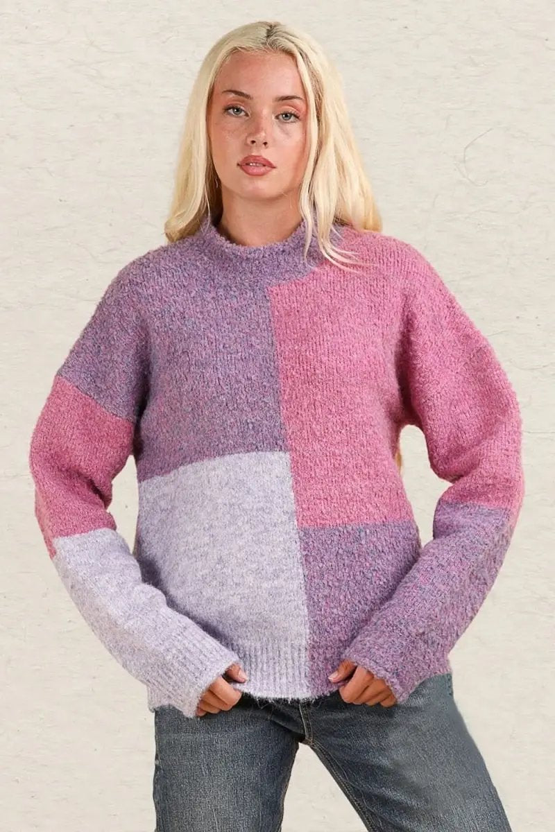 VERY J Color Block Mock Neck Drop Shoulder Sweater - Love Salve 