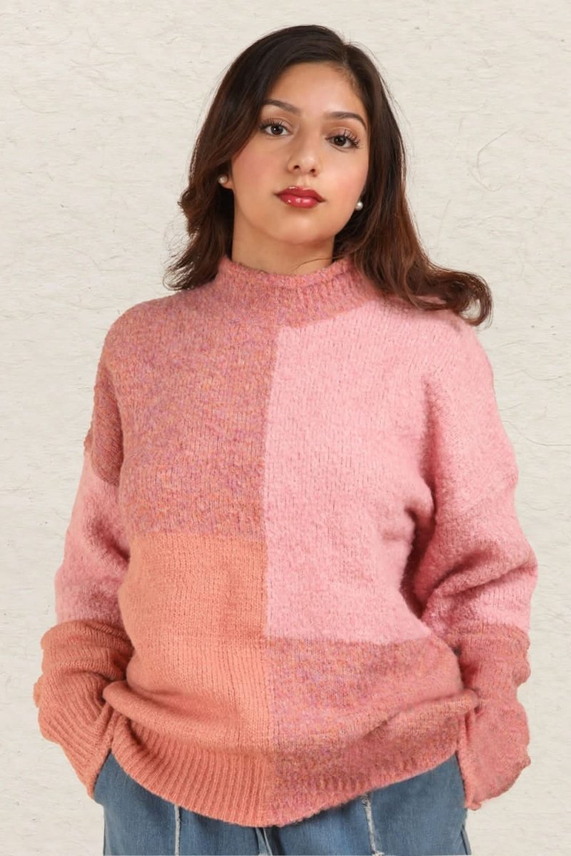 VERY J Color Block Mock Neck Drop Shoulder Sweater - Love Salve 