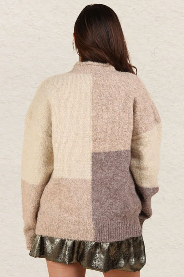 VERY J Color Block Mock Neck Drop Shoulder Sweater - Love Salve 