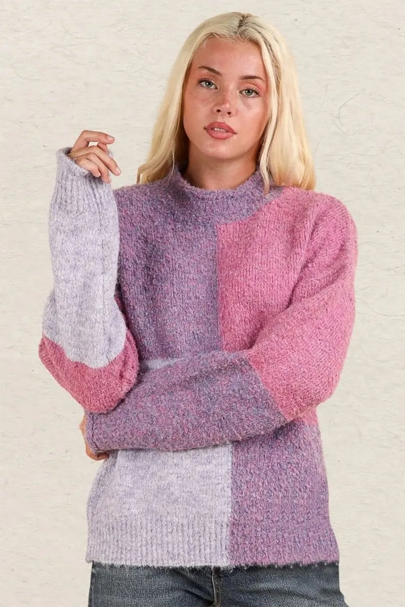 VERY J Color Block Mock Neck Drop Shoulder Sweater - Love Salve 