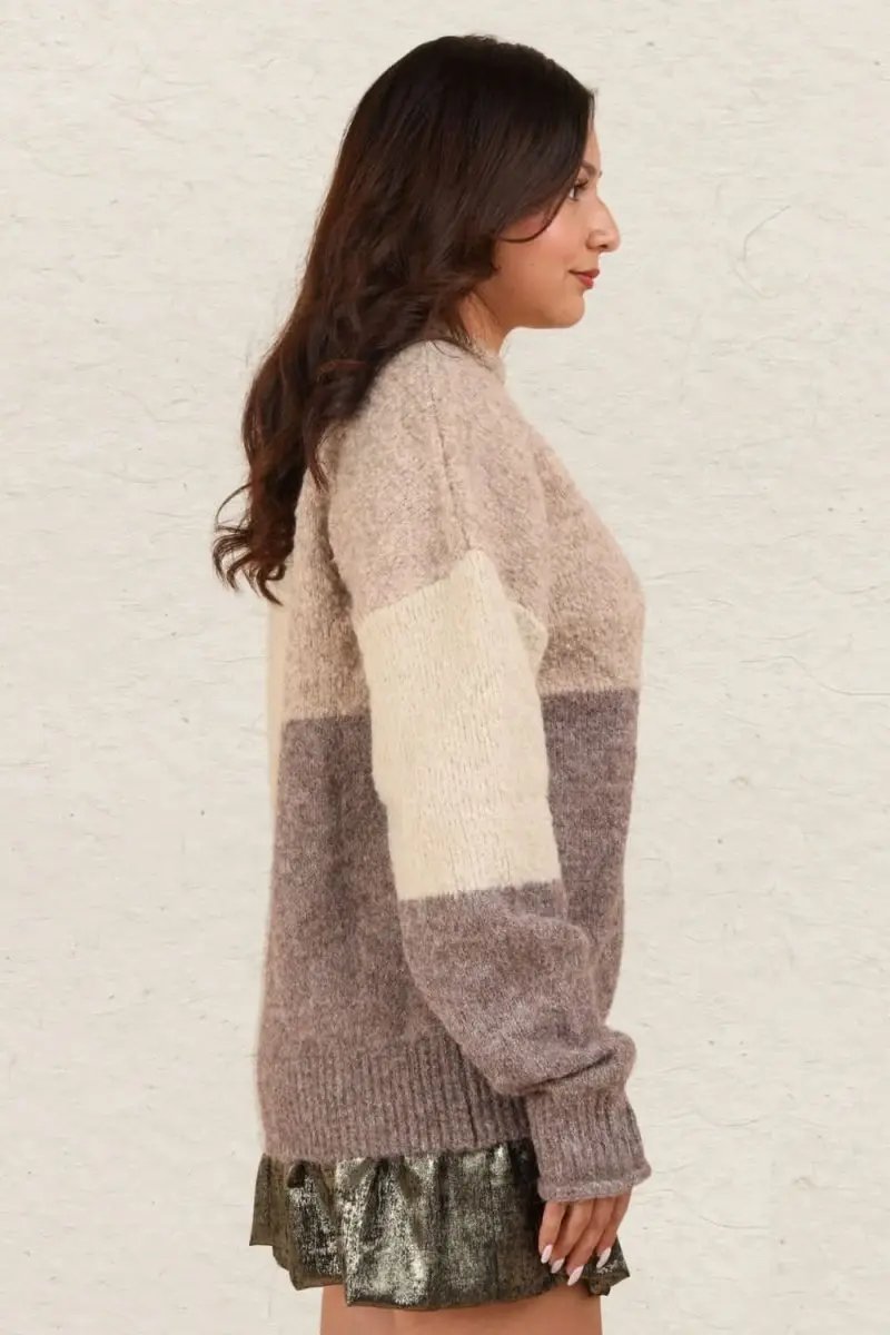 VERY J Color Block Mock Neck Drop Shoulder Sweater - Love Salve 