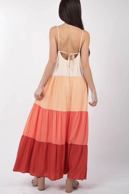 Very J Color Block Tiered Maxi Cami Dress for Women - Love Salve 