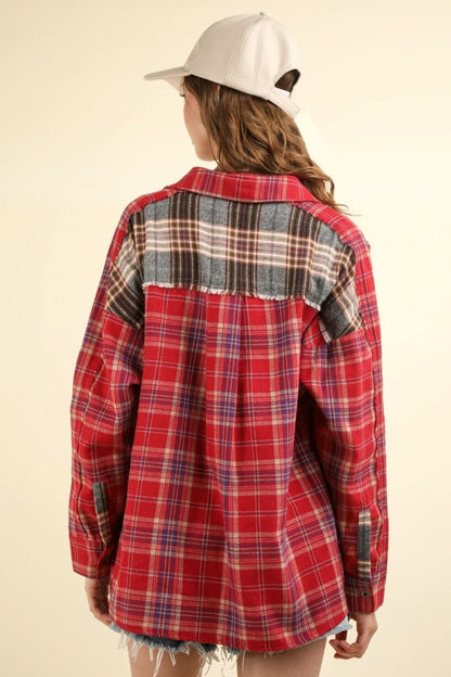 VERY J Contrast Plaid Raw Detail Shirt - Love Salve 