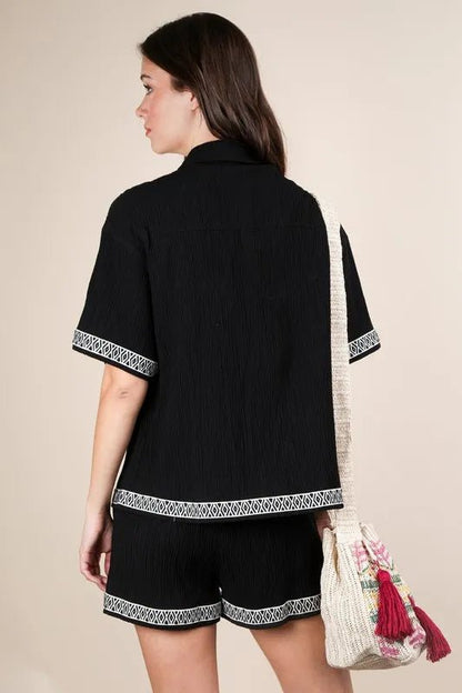 VERY J Crinkled Woven Shirt Top & Shorts Set - Love Salve