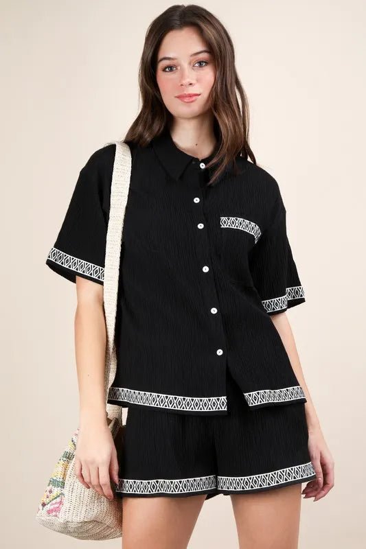 VERY J Crinkled Woven Shirt Top & Shorts Set - Love Salve