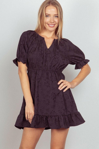 VERY J Floral Textured Woven Ruffled Mini Dress - Love Salve