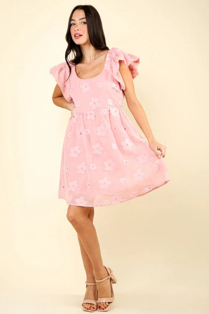 Very J Flower Embroidered Organza Mini Dress for Women - Love Salve 