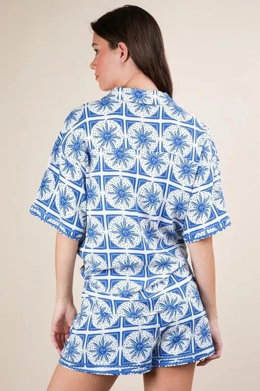 VERY J Full Size Tropical Printed Shirt Top and Shorts Set Plus Size - Love Salve