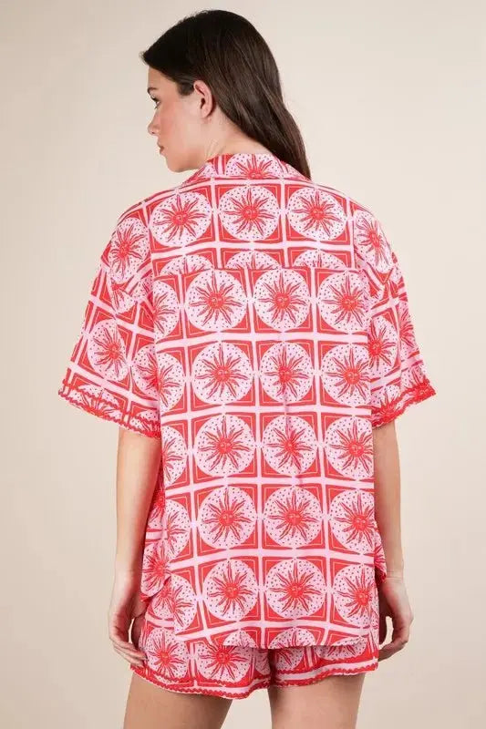VERY J Full Size Tropical Printed Shirt Top and Shorts Set Plus Size - Love Salve